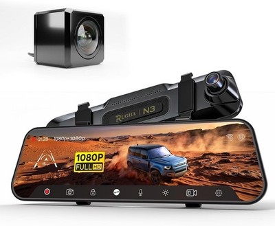 10 Zoll Spiegel Dashcam 1080P Full HD Dual Front- und Rückkamera, Weitwinkel.