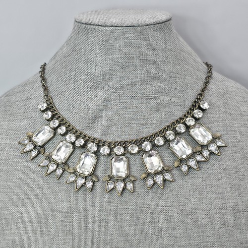 Vintage Necklace Statement Clear Acrylic Bronze Bib Collar