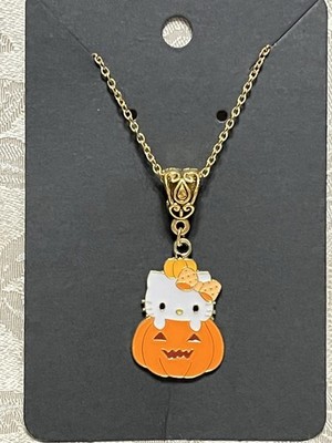Sanrio Hello Kitty Pumpkin Halloween Gold Hello Kitty Pendant Necklace 18 