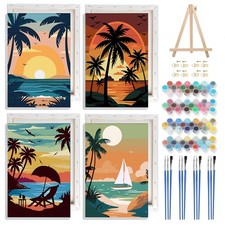 4 Pack Framed Paint by Numbers Landscape for Adults Beginners, DIY Sunset Pai...