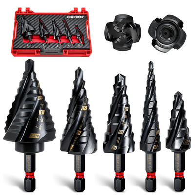 Comoware Step Drill Bit Set 1/81-3/8 5Pcs Four Spiral Flute Step Drill Bits For