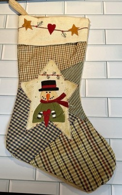 Christmas 18'' Stocking Holiday Mantel Decor Hobby Lobby Snowman Plaid Brown Tan