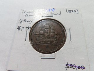 J77 Canada Prince Edward Island 1829 Ships Colonies Commerce 1/2D Token PE 10 46