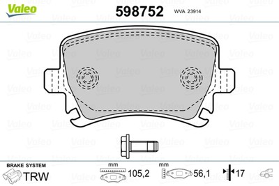 VALEO Bremsbelagsatz Scheibenbremse 598752 für AUDI SEAT VW GOLF PLUS SKODA CC 7