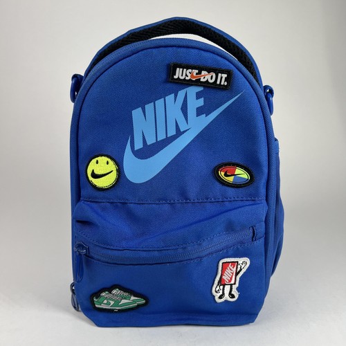 Nike Lunch Bag Kids Youth Insulated Blue Just Do It Smile Patch Pockets 9A3089