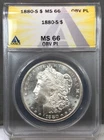1880-S U.S. $1 Morgan Silver Dollar ANACS MS66 Obverse PL ~ Obv Proof Like