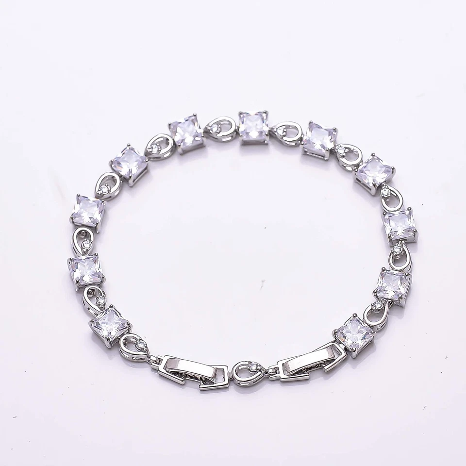 Brazalete Tenis Topacio Blanco y Circonita Circonita 925 Plata de Ley 7.99" B89, Regalo Navidad Foto 3 de 4