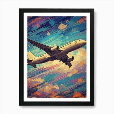 Airplane Flying In The Sky 1 Art Pr Framed Wall Art Poster Canvas Print Picture
