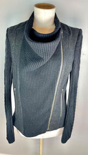 HELMUT LANG ASYMETRICAL COWL CHARCOAL GREY SWEATER KNIT WOOL ZIP JACKET MEDIUM
