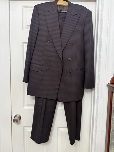 Pal Zileri, Pal Zileri Brown Pinstripe Double Breasted Suit, 100% Wool,Vintage Deadstock
