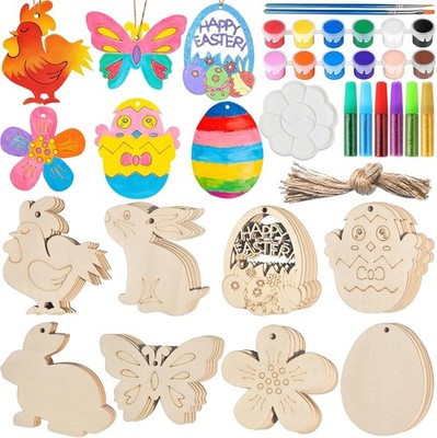 Easter Wood Slice Painting Kit, 40PCS Unfinished Wooden Ornaments for DIY Crafts