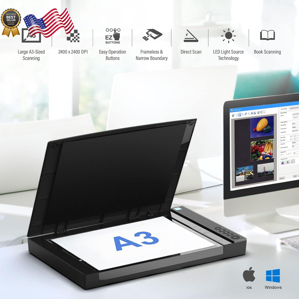 VIISAN 3120 A3 Large Format Flatbed Scanner 1200 DPI Scan 12 x 17