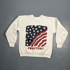Vintage 1980s American Flag Forever Sweatshirt Large Raglan Cut White VTG USA