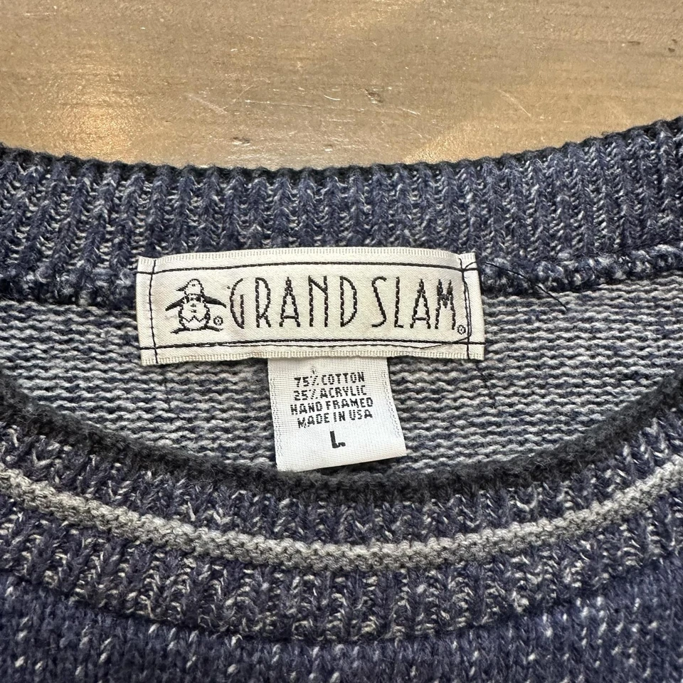 Suéter De Colección Grand Slam Para Hombres Grande Azul Escena de Golf Tejido Cuello Redondo Hecho en EE. UU. 90s Foto 4 de 4