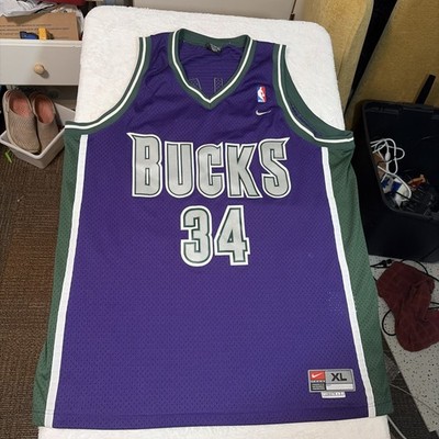 VINTAGE Nike Milwaukee Bucks Ray Allen Swingman Jersey Size XL +2  Purple NBA