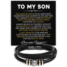 To My Son Bracelet Leather, Inspirational Birthday Gift from Mom Dad Loves You