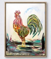 Maria Art FREE RANGE ROOSTER 16x20 CANVAS Abstract Expression Bold Color Modern