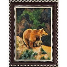 Original Oil Painting Bear and Cub 4x6 Framed Wildlife Art Mountain Scene