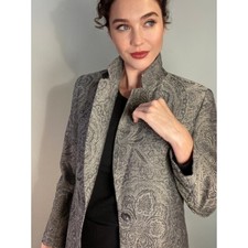 Lafayette 148 Silver Gray Blazer Jacket Paisley Print Classic Refined Sz 6