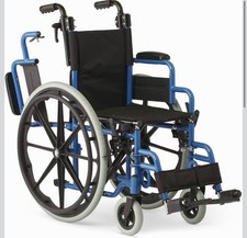 Medline Manual Wheelchair Foldable Blue Adjustable Footrests Padded Armrest
