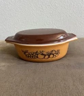 RARE MCM Vintage Pyrex Old Orchard 043 1.5 QT Oval Casserole Dish with Brown Lid