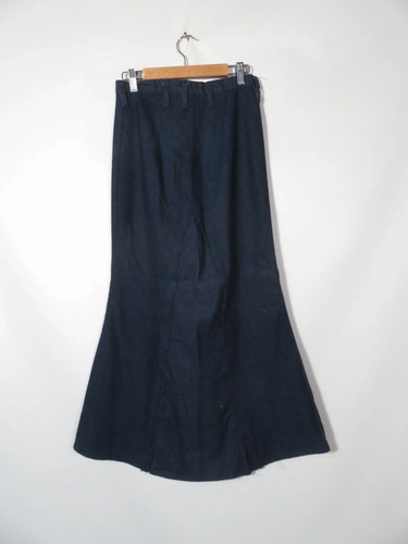 1970s Denim Maxi Skirt Converted Bell Bottoms With Peace Sign Button XS - Picture 2 of 8