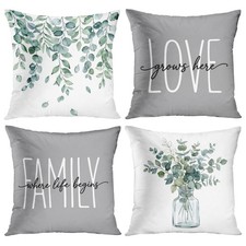 Throw Pillow Covers 18x18 Set of 4, Eucalyptus Farmhouse Sage Decorative Pill...