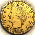 1883 No Cents Liberty Head V Nickel Racketeer 5 Cents Coin Dip in Gold VF