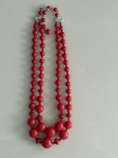 Vintage 14  Double Strand Red Beaded Necklace