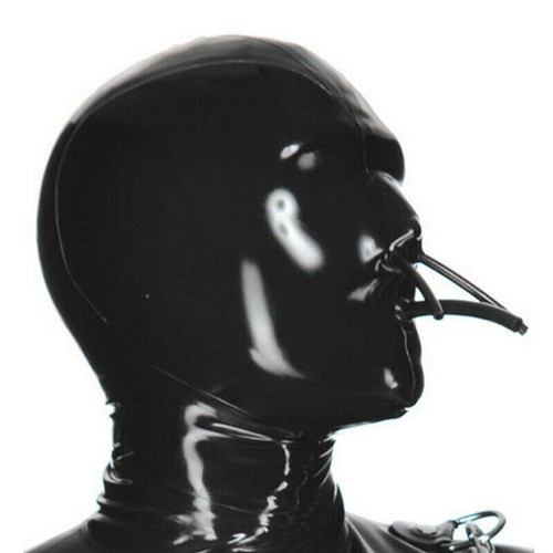 Latex Hood w/ Breathing Tube Rubber Mask for experience suffocation Fetish BDSM - Picture 9 of 9