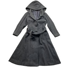 Vintage 1970s Miss Selfridge Long Grey Woollen Duffel Coat Women’s Uk 14