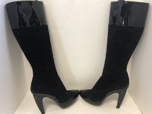 BALENCIAGA Black Suede/Patent Leather Knee High Platform Boots, sz 39.5/US 9.5 - Picture 4 of 8