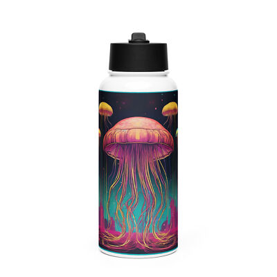 ''Cnidarian Visitors'' Stainless steel water bottle Psychedelic Space Jellyfish