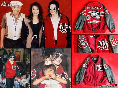  RARE!! Mickey Mouse Wool Leather Letterman Jacket M - As MICHAEL JACKSON Worn!