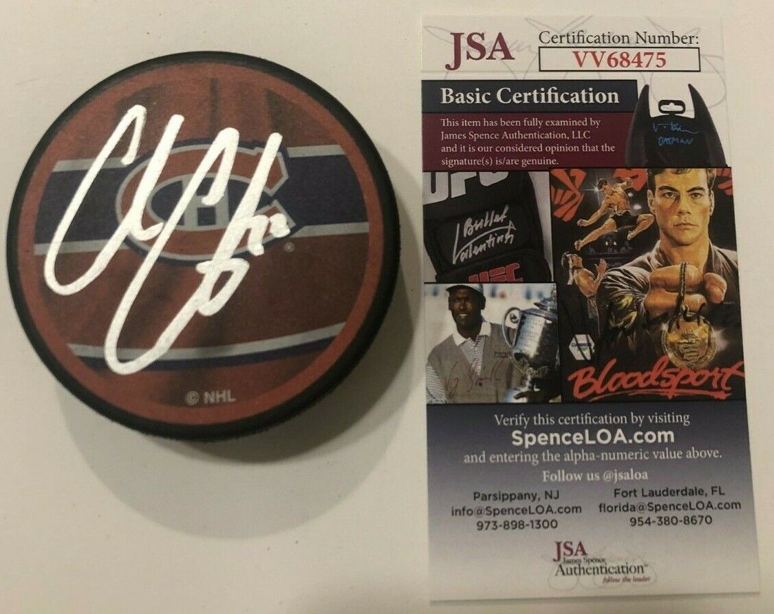 COLE CAUFIELD SIGNED MONTREAL CANADIENS HOCKEY PUCK W/ CASE JSA