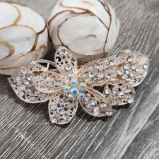 Rhinestone Filagree French Clip Light Gold Metal Barrette 3.25 Bridal Formal