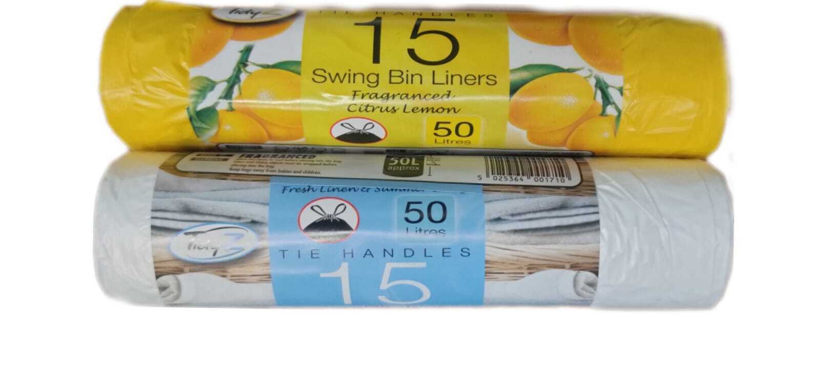 Tidyz 15 Swing Bin Liners Fragranced Citrus Lemon Linen & Summer Breeze 50L X 2