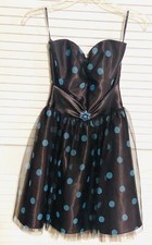 Jessica McClintock Dress Gunne Sax Polka Dot Layered Brown Tulle Women Size 3 EU