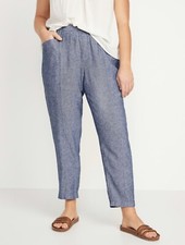 Old Navy Women's Size 3X Blue High-Waisted Cropped Linen-Blend Pants . 40 NWT