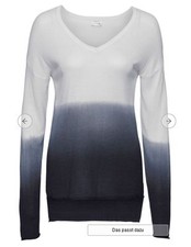 Damen Pullover blau creme multi fließende Fa...