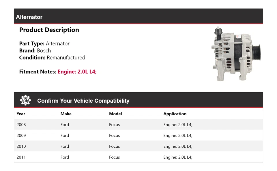 Alternador Bosch 2,0 L L4 2008-2011 (remanufacturado) 2009 2010 Foto 2 de 4