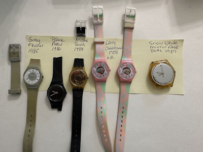Swatch Watch, Mixed Lot of 6, working but Damaged Bands or No Bands