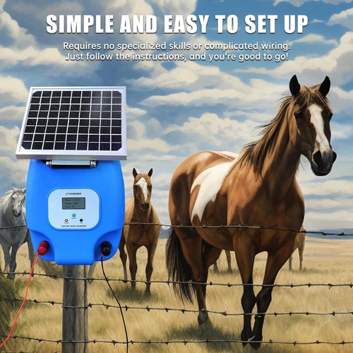 Solar Powered Fence Charger 5W Electric Fence Energizer for Livestock