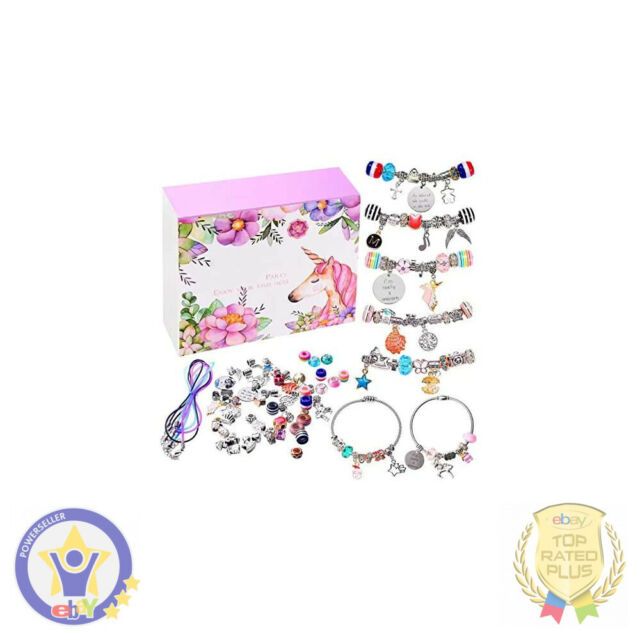 DIY Charm Bracelet Making Kit with Charms Pendants Rainbow Silver Plated Beads Chains Gift Box Age 8-12 Arts and Crafts Sets for Kids Gift Presents RHsia Jewellery Making Kit for Girls 