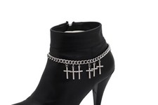 Women Silver Metal Chain Western Boot Bracelet Cross Charm Shoe Blessing Pray