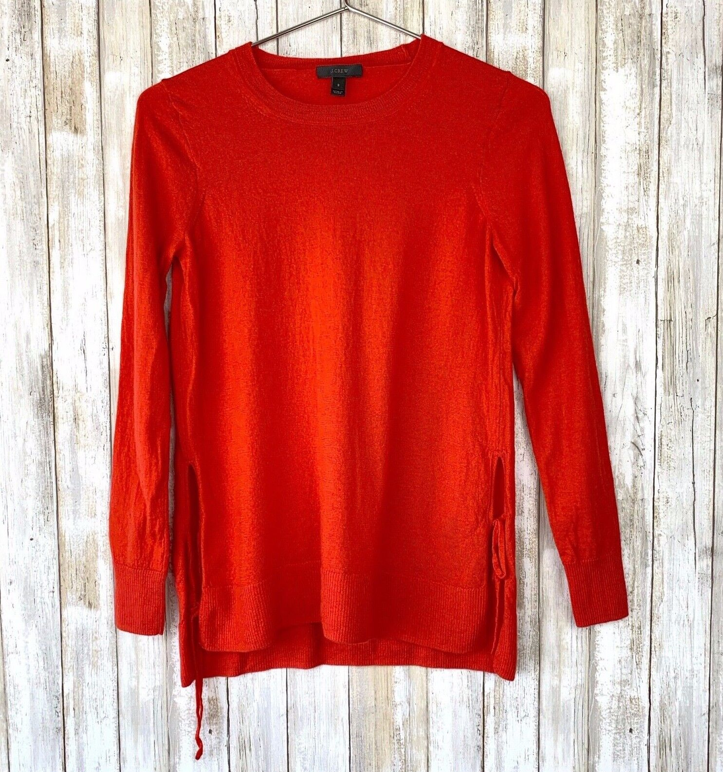 J Crew Side-Slit Sweater Ties Red Orange  Merino … - image 1