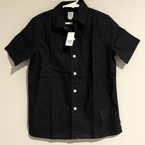 Gap Kids Boys Size Small (6-7) Black Linen Shirt Short Sleeve Button Down NEW