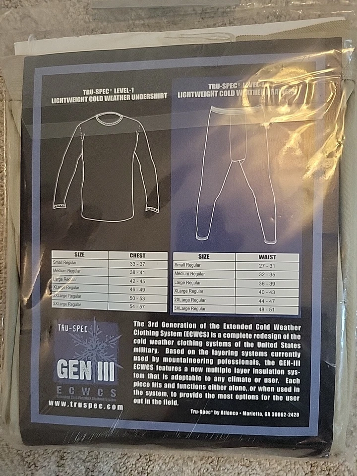 Tru Spec Men's Tan Thermal Bottoms Sand Gen-III ECWCS Level I Size L/Regular NEW - Image 2 of 4