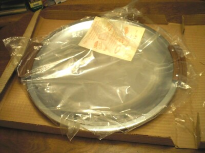 Kromex 14'' Round Serving Tray w/ Walnut Handles 1970's USA #3070-21 NEW 