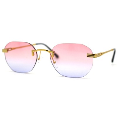 Rimless Sunglasses Octagon Pink Blue Gradient Lens Gold Frame Fashion Lentes